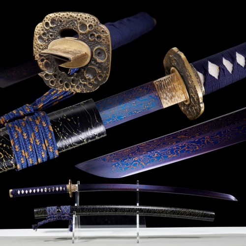 Katana damascata lama - damascata, blu